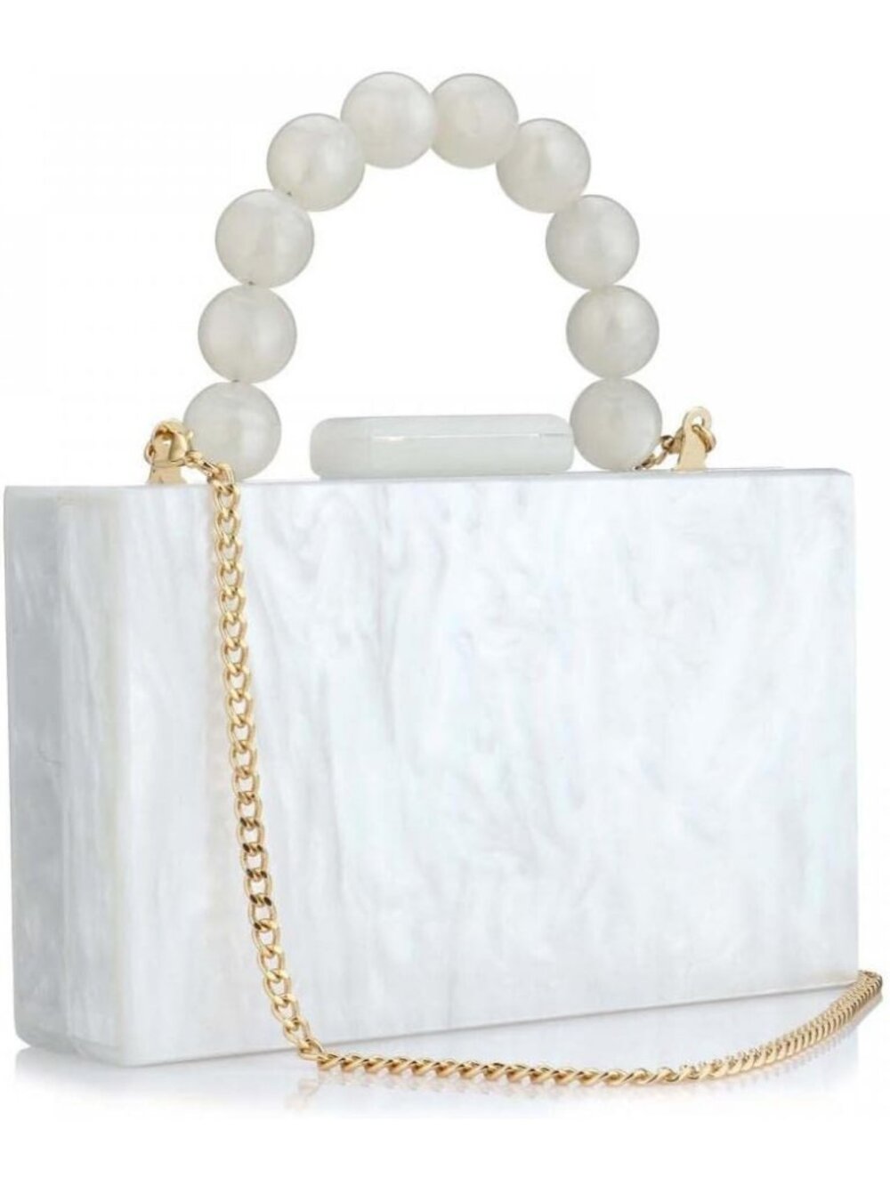 Women's White Marble Clutch Purse For Elegant Banquet Evening Crossbody Bag
